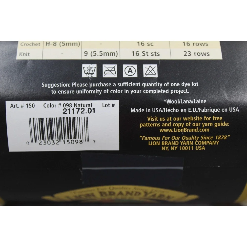 Lion Brand Yarn 8oz Natural Fishermen's Wool 100% Virgin Wool 3 Skeins